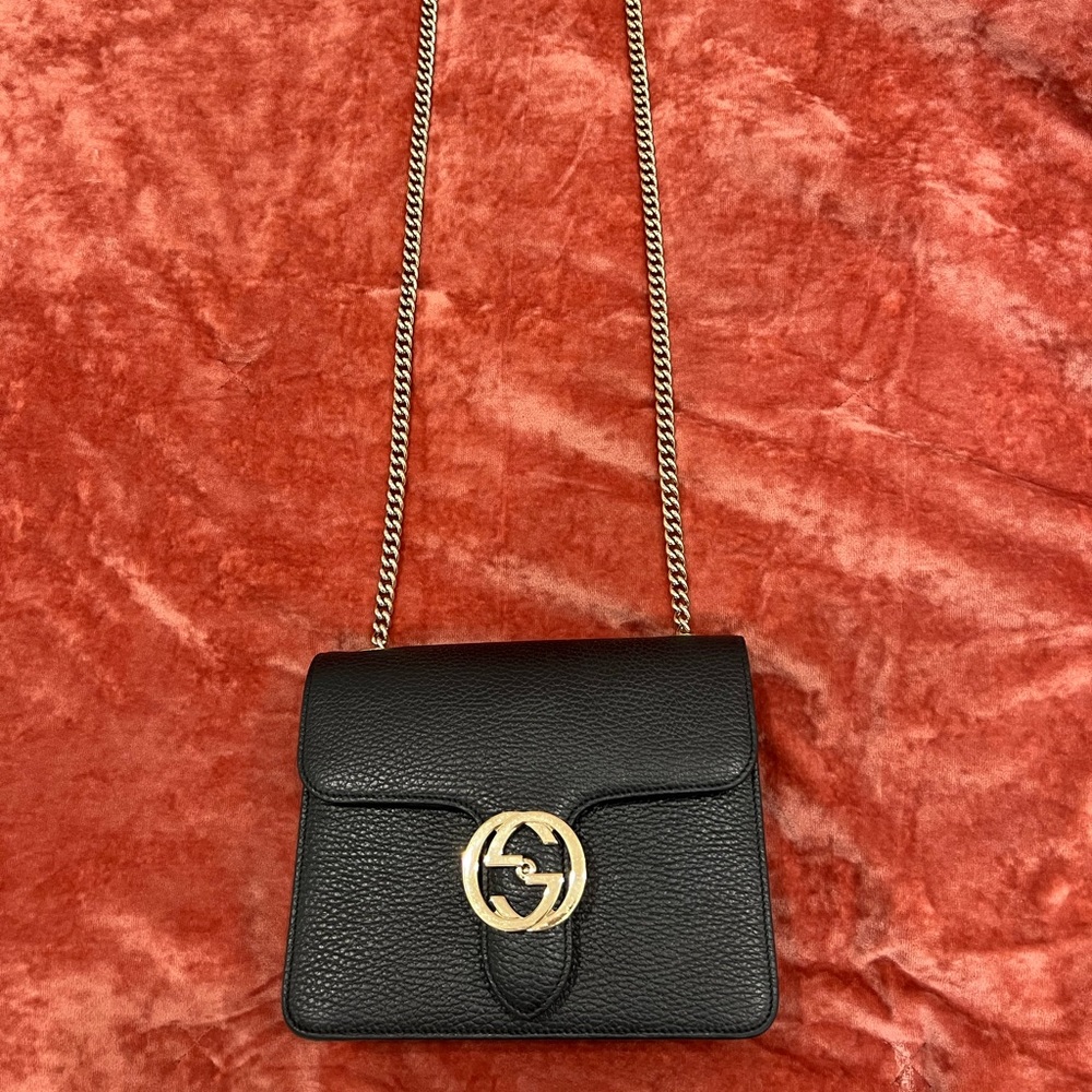 Gucci Interlocking GG Black Leather Crossbody Bag
